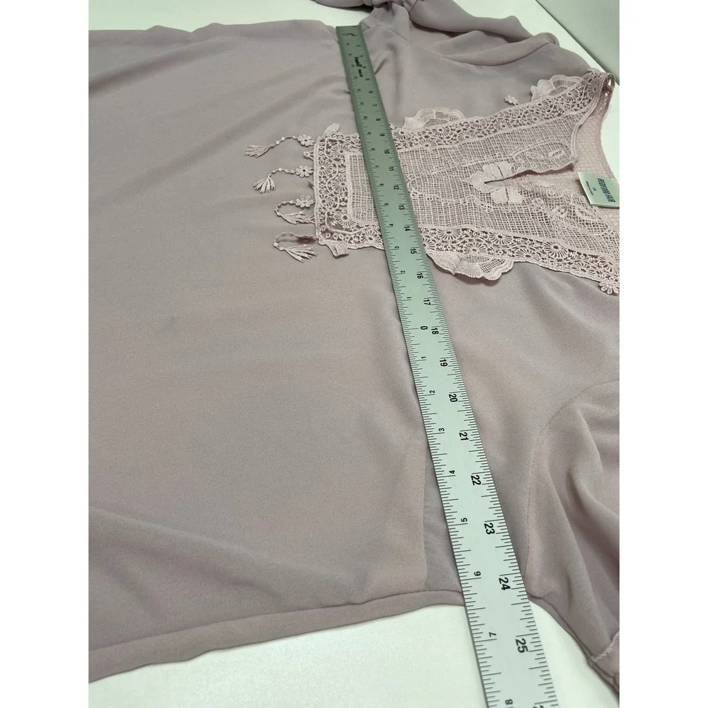 Bedford Fair Mauve Crochet Lace Ruffle Sleeve Blouse Camisole 1X Boho Rose 2 pc